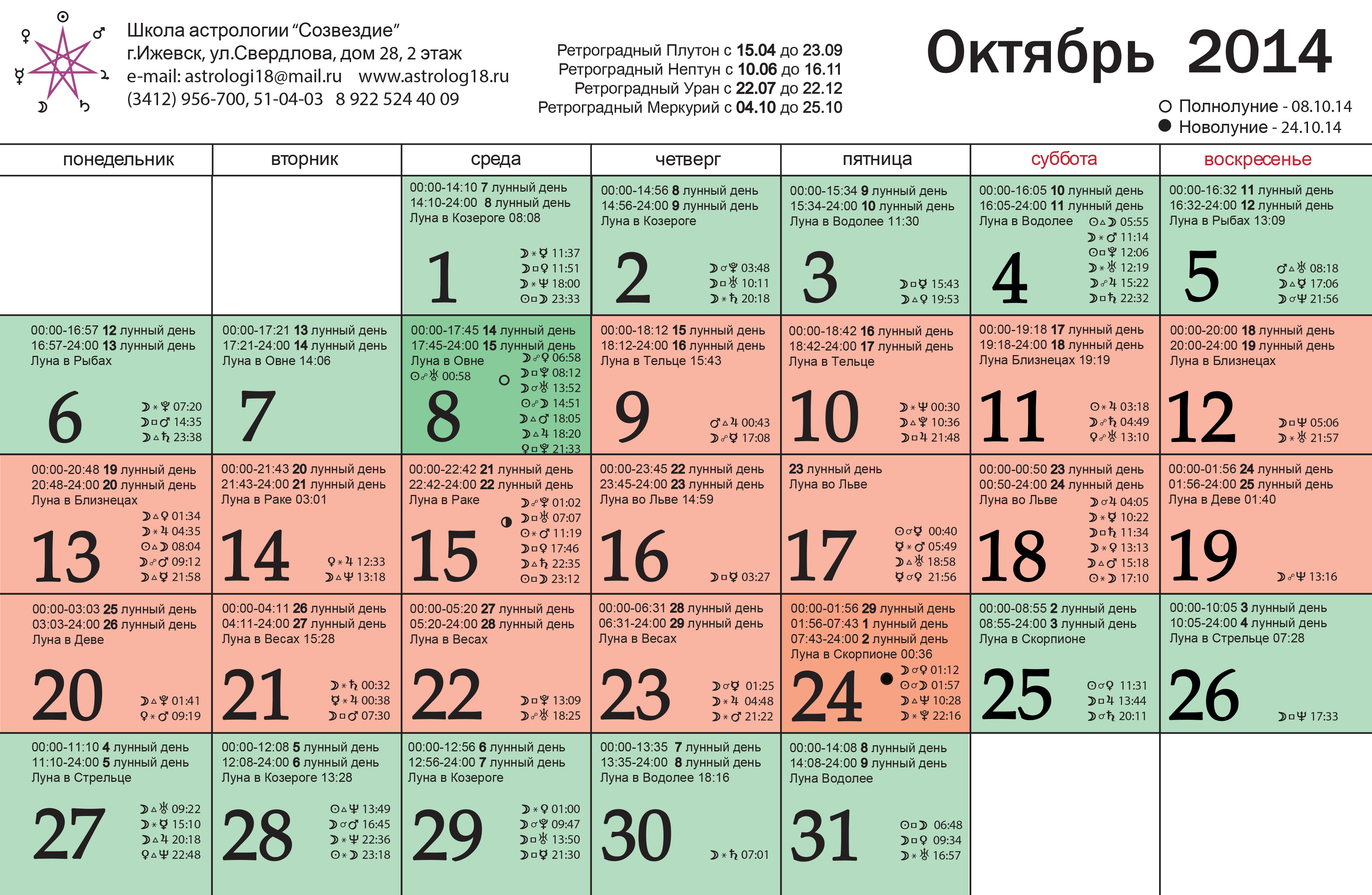 Лунный календарь. Календарь годов по лунному календарю. Октябрь 2014 года календарь.